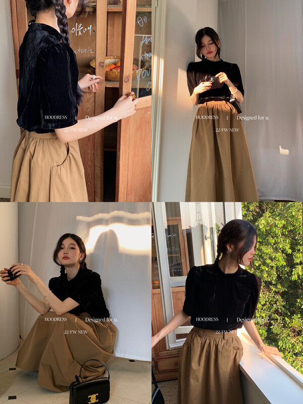 New in autumn! [Fire HOODRESS] Korean high-grade velvet mid-neck short-sleeved loose shirt 22493# JHY