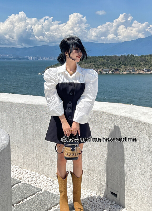 New in early autumn!【 HOW AND ME Cheng Xi】Design sense stitching fake two-piece dress 5007# LSL