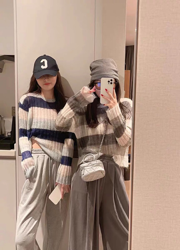 New in autumn! [Fire Music] Round Neck Pullover Colorblock Knit Sweater 7007# WTT