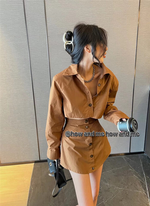New in autumn!【 HOW AND ME Cheng Xi】Korean commuter fashion shirt + high waist skirt suit 5158# CQW
