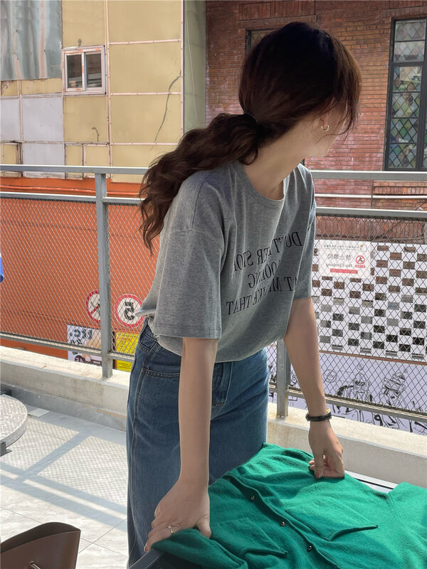 New in autumn! [FEIDING] Korean simple and versatile letter short-sleeved T-shirt 3718# CLS