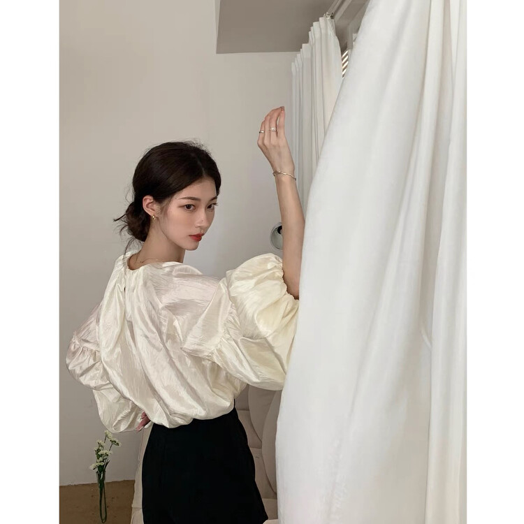 【ING】Loose French Small Retro Lantern Sleeve Top Shirt T8300