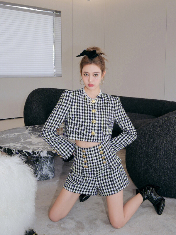 [ALALA EMELIA] Niche Haute Couture Small Fragrant Style Sling Jacket Shorts Three-piece Suit T2268