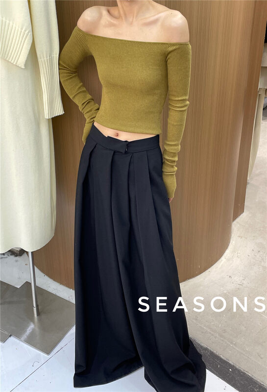 New in autumn!【SEASONS】High waist straight wide leg culottes 66182# XYJ
