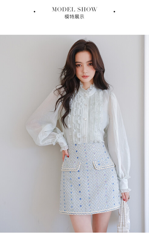 [ALLA EMELIA] Niche Haute Couture Small Fragrant White Lotus Leaf Heavy Industry Design Top Shirt S2111