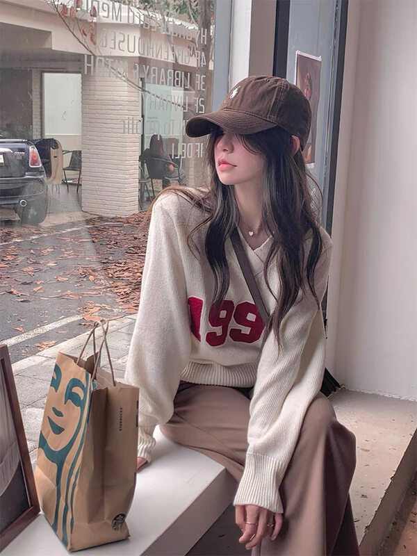 New in autumn! [SUSAN] Korean 1990V-neck all-match knitted sweater 81736# LSW