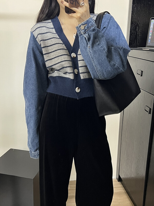New in autumn! [R N] stitching Korean style long-sleeved shirt 83066# L