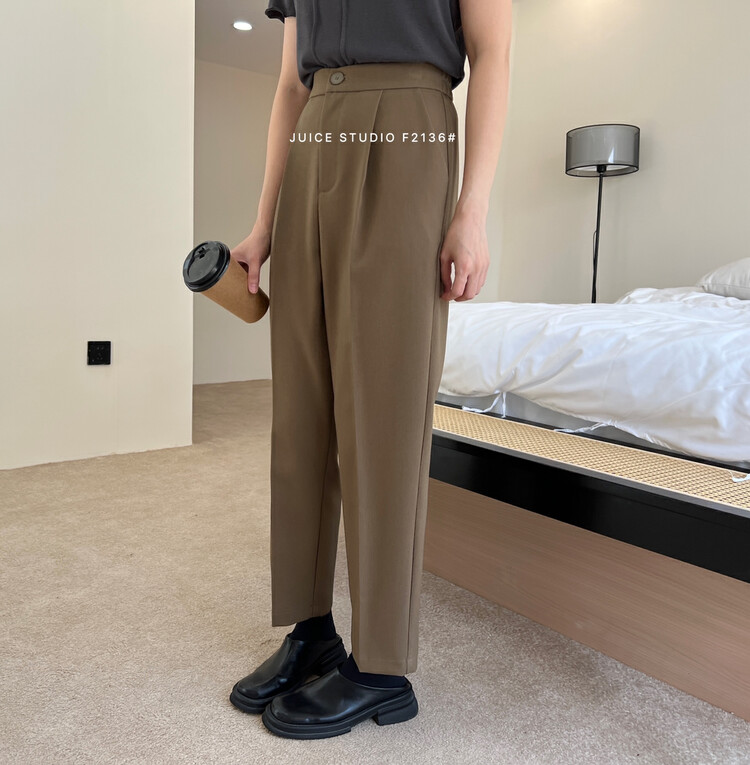 [JUICE] Korean simple straight-leg trousers with back elastic and versatile F2136