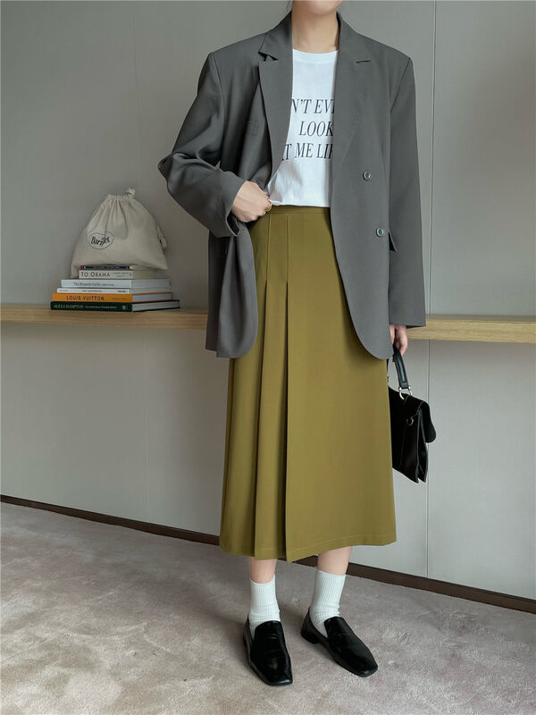 New in autumn!【FEIDING】High waist pleated slim suit skirt 3720# CLS