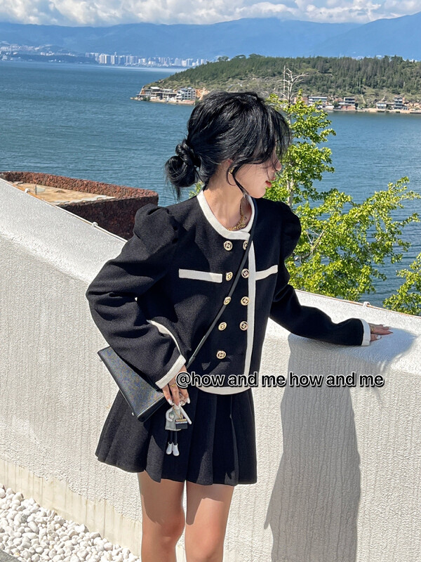 New in autumn!  【 HOW AND ME Cheng Xi】French Small Fragrance Puff Sleeve Short Jacket + High Waist Slim Skirt Suit 5038# CQW