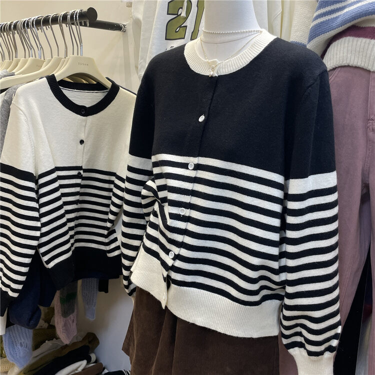 New in autumn!【SUSAN】Korean striped all-match knitted cardigan 81756# LSW