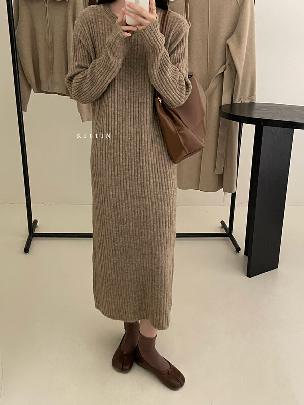 【KITTIN】Korean style simple commuter woolen dress 1380