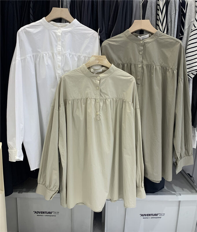 New in early autumn! [SANBARA] Stand-up collar simple half-button pullover shirt 9776# LSW