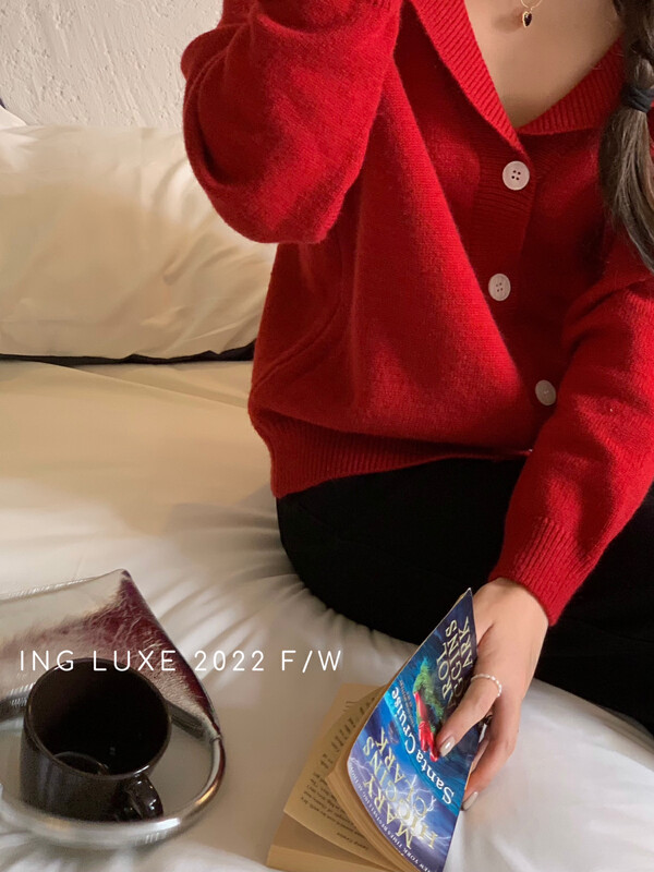 【ING】Korean suit collar cashmere knitted warm sweater w3685# FHX