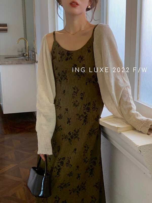 【ING】Thin Short Shawl Vest Knit Sweater w3733