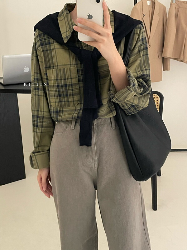 【KITTIN】Korean Check Pocket Shirt 8675