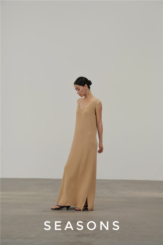 Early autumn new style [SEASONS] temperament U-neck knitted long dress YS1-8815# XYJ