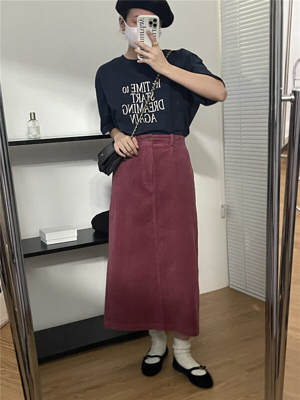 Autumn is new! [FEIDING&NEW POST] Corduroy drape slim and versatile Korean style skirt NP650# CLS
