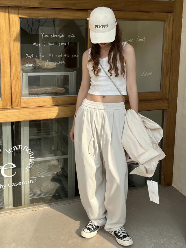 New in early autumn! [SANBARA] drawstring all-match solid color casual pants 9735# LSW
