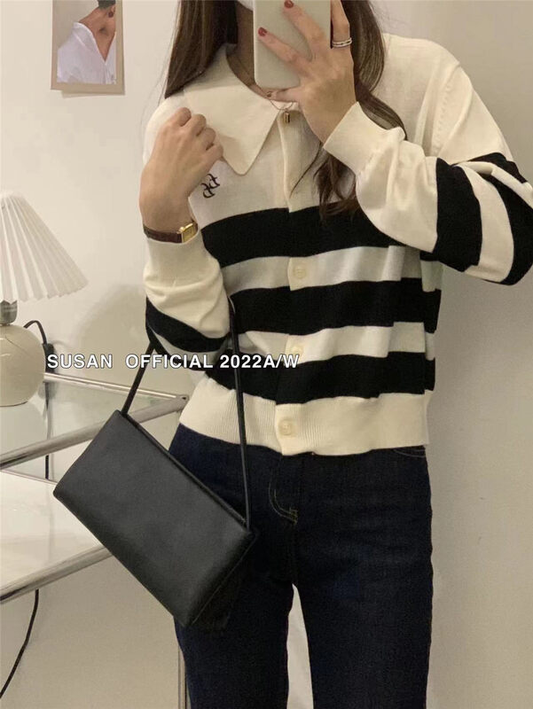 New in autumn! [SUSAN] Korean version of Polo collar striped warm sweater 81671# LSW