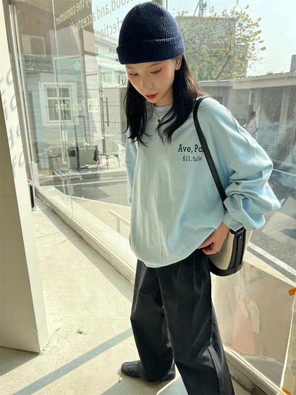 Original price 66.55! New in early spring! [SANBARA] Round neck loose letter printing sweater 9017# LSW