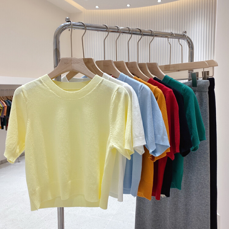 【Fire Music】Candy Color Versatile Short Sleeve Knit Sweater 076# WTT