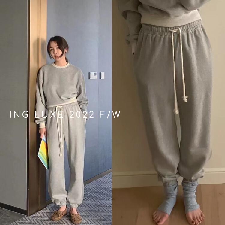 【ING】Korean Crew Neck Sweater and Casual Pants Set 9263