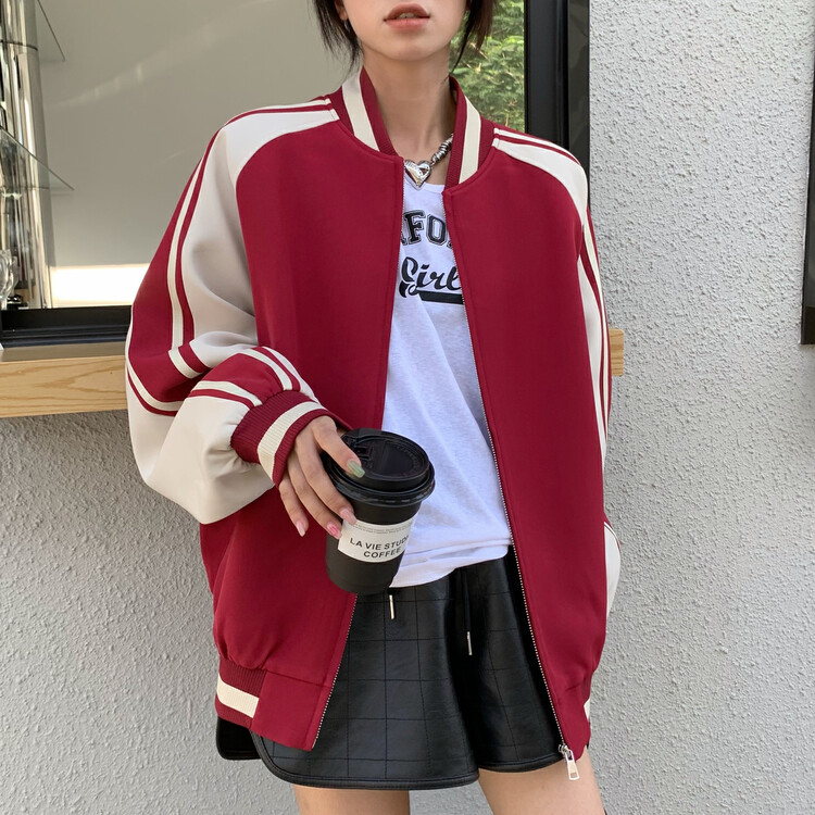 [RAINBOW] Explosive Back Printed Shoulder Sleeves Contrast Color Baseball Short Jacket 06111# FHX