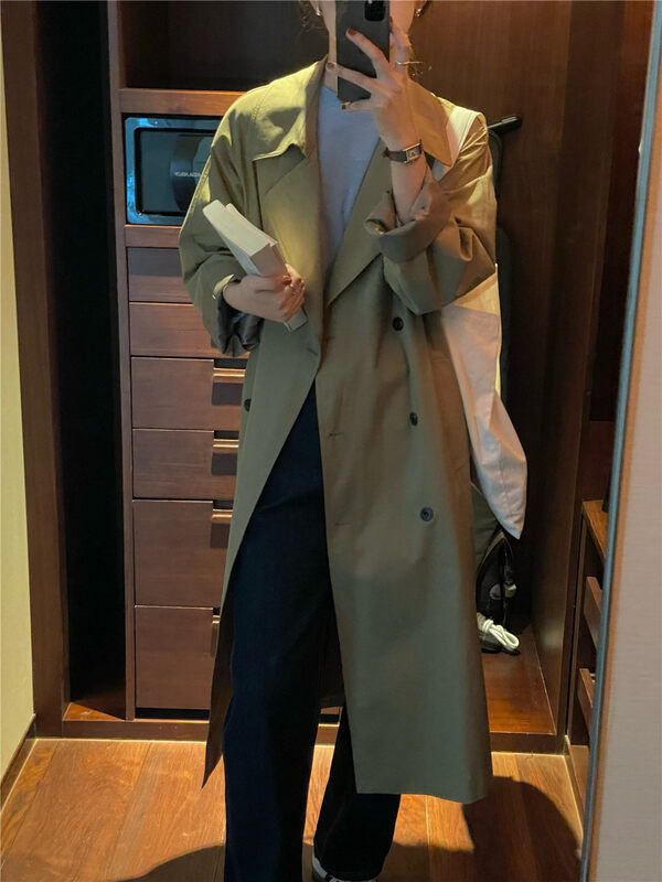 New in autumn!【FEIDING】Large lapel temperament double-breasted thin trench coat (with belt) YS2-6650# CLS