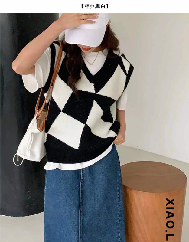 New in autumn! [Fire Music] Loose geometric pattern vest 689-11# WTT