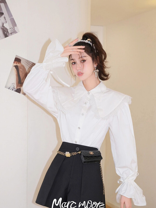 [ALLA EMELIA] Niche Design Haute Shirt Lace Collar Shirt S1980