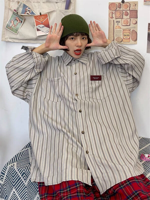 New in early autumn!【LAB EEDA】Casual Striped Loose Breasted Shirt P6085# OZQ