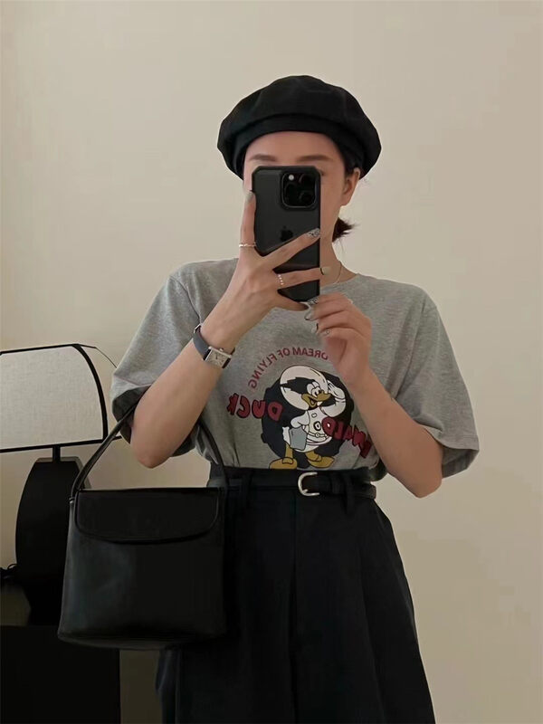 New in autumn! [FEIDING] Korean all-match cartoon print short-sleeved T-shirt 5868# CLS