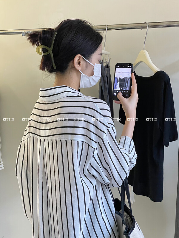 【KITTIN】Korean thin striped shirt 8589# FHX