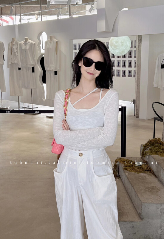 New Autumn! [TABMINI] Simple Solid Color Long Sleeve + Versatile Solid Color Camisole Suit Q11201-M# WPL