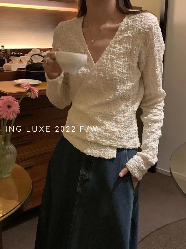 【ING】chic one-piece lace-up shirt 8100