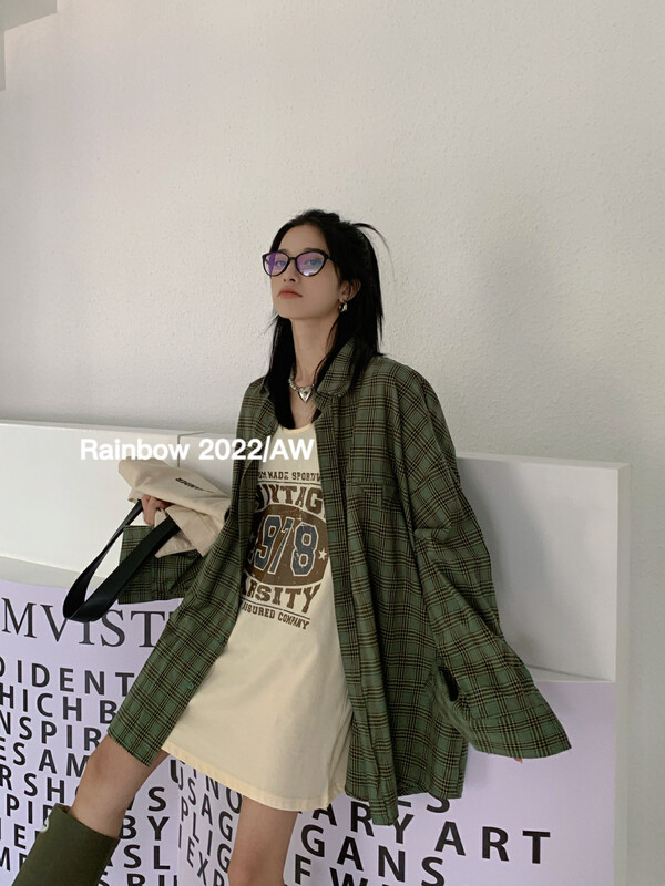 [RAINBOW] Explosive plaid retro print vest suit 5327