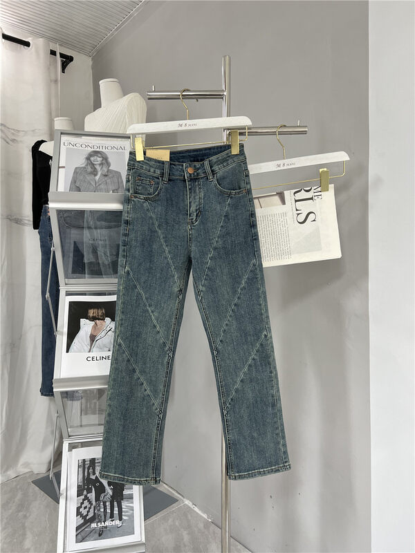 Original price 77.83! New in autumn! [M8 denim] casual topstitched small straight jeans 1591-2# JHY