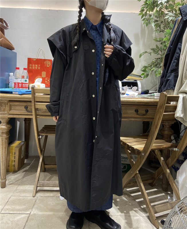 New in autumn! [TWENTY printed wood] single-breasted loose and comfortable trench coat 692791# L
