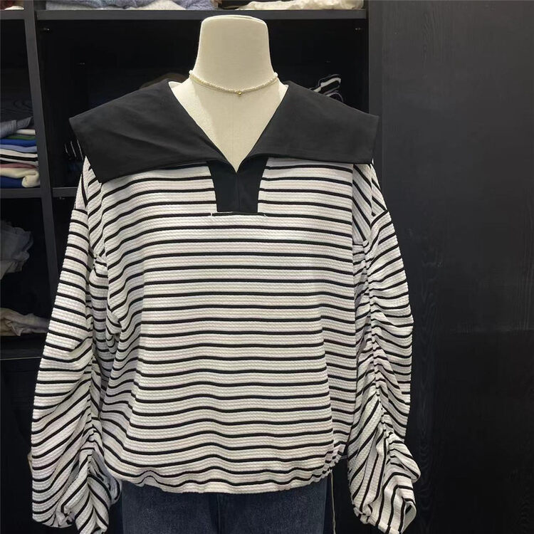 New in autumn! [SUSAN] Korean version of the large lapel striped sweater 81510# LSW