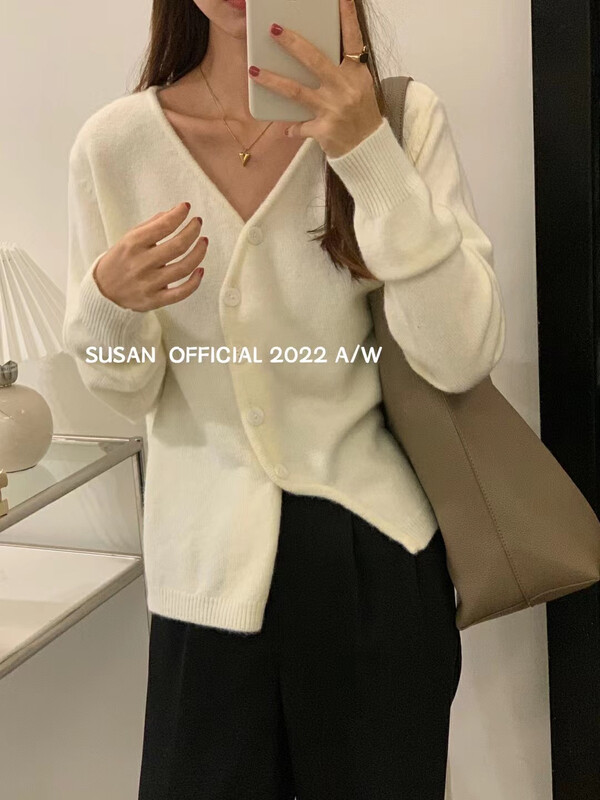 New in autumn! [SUSAN] V-neck irregular breasted design knitted cardigan YS1-9203# LSW