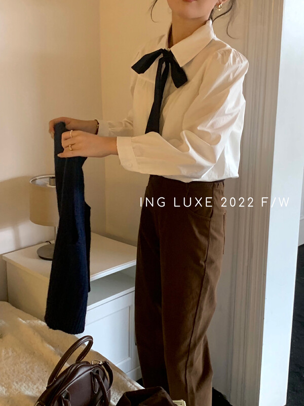 [ING] College style bow Korean shirt (with tie) 9291