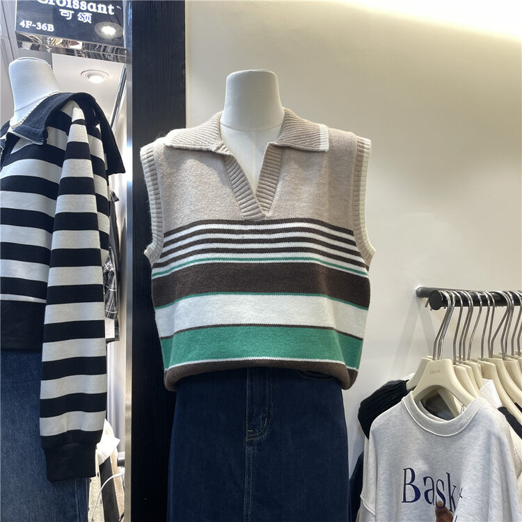 New in autumn!【SUSAN】Polo collar striped knitted vest 81661# LSW