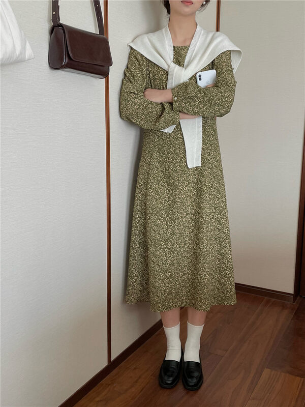 Autumn is new! [FEIDING] Floral temperament waist slim dress YS5-6637# CLS
