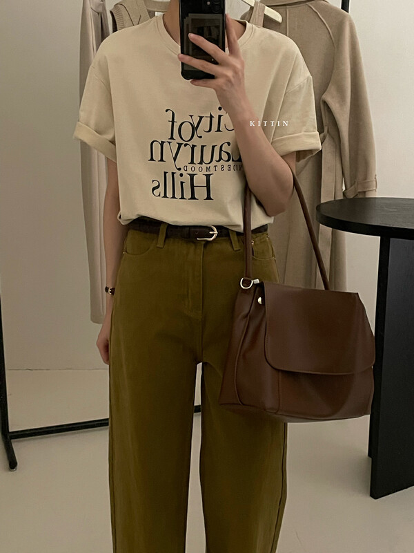 【KITTIN】Korean letter print round neck short-sleeved T-shirt 3126