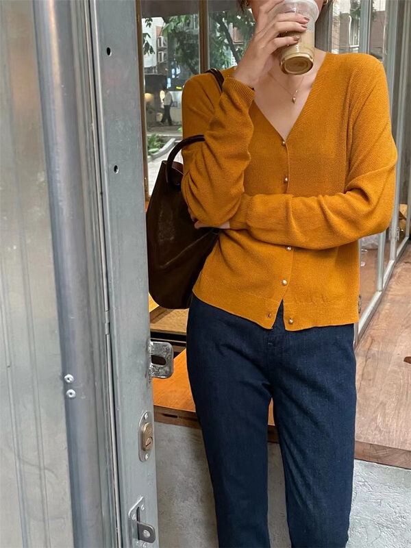 New 22 colors in autumn!  【FEIDING】Korean all-match V-neck long-sleeved knitted cardigan YS2-9811# CLS