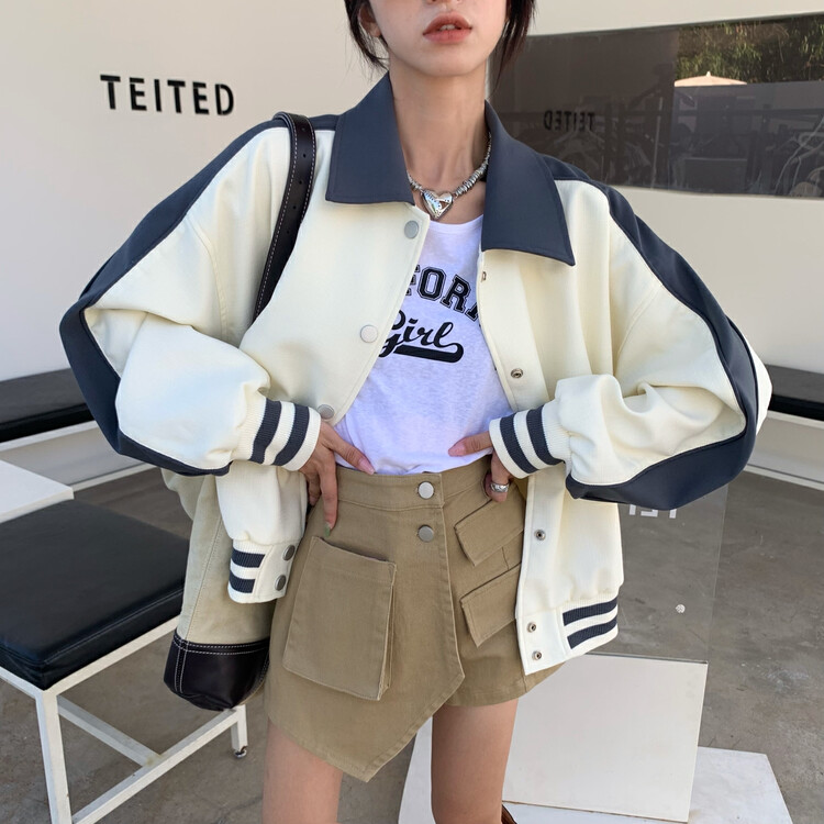 【RAINBOW】Explosive style contrast color back embroidered short coat 09102# FHX