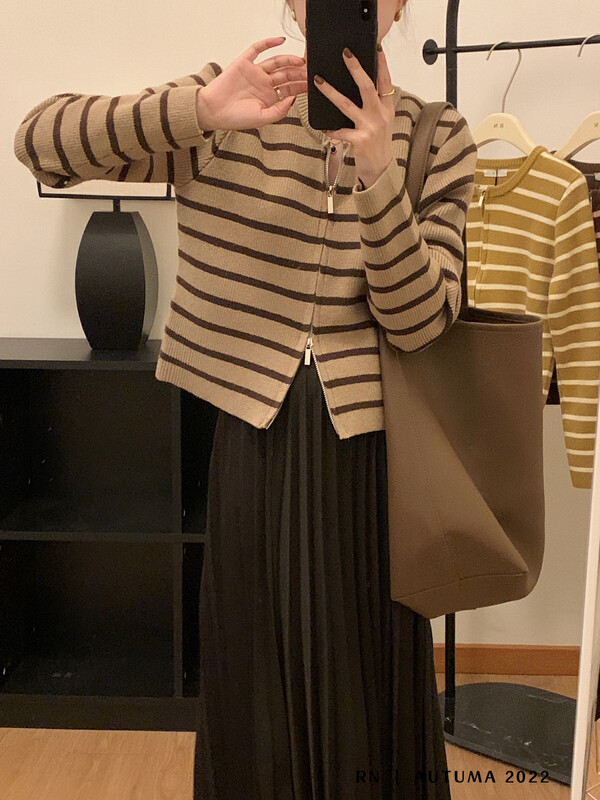New in autumn! [R N] Korean double-head zipper round neck sweater 1332# L