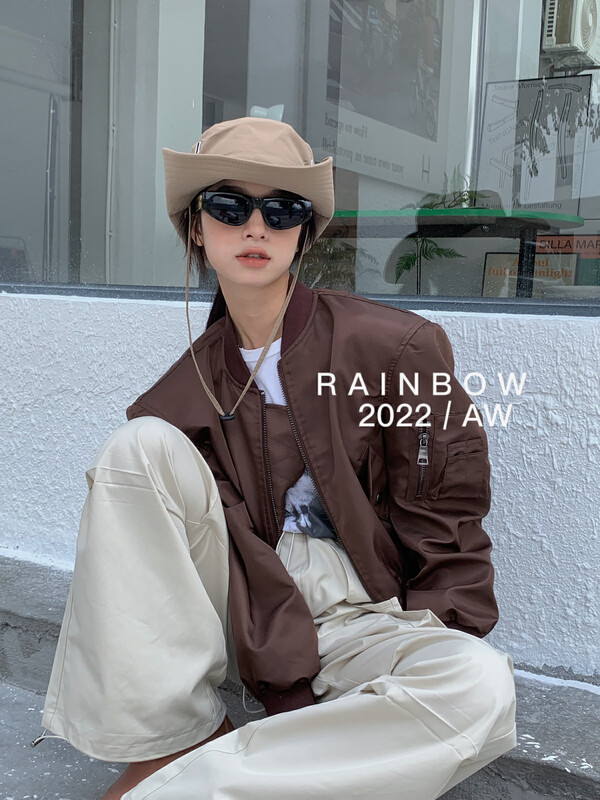 [RAINBOW] Explosive Solid Color Handsome Shoulder Pad Baseball Uniform Short Jacket 07115# FHX