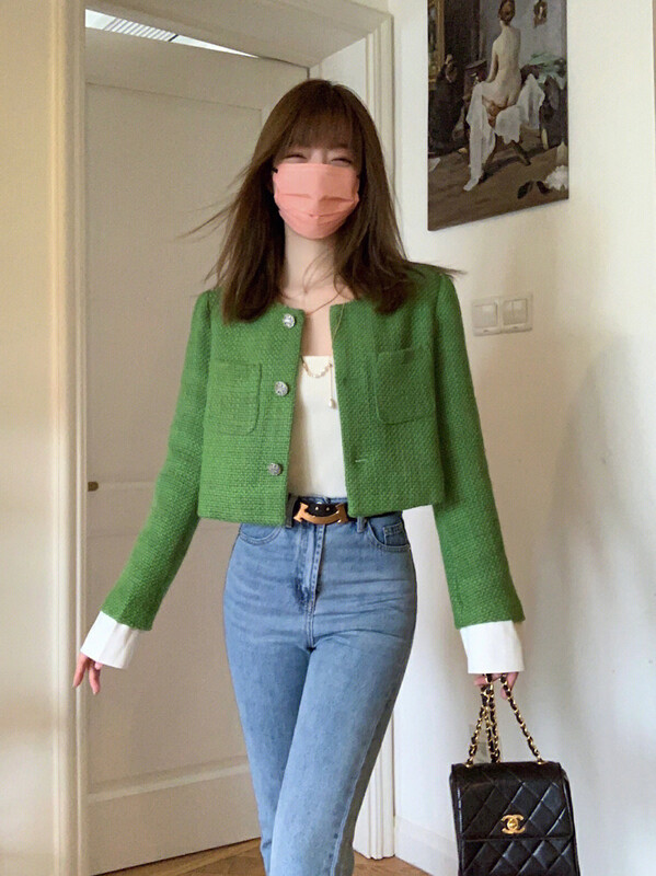 [ALLA EMELIA] Niche Haute Couture Small Fragrance Green Short Jacket S2372
